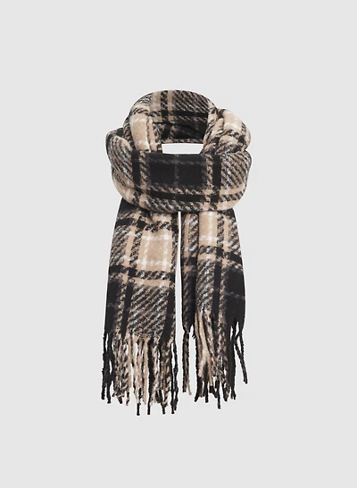 Brushed Knit Plaid Scarf
