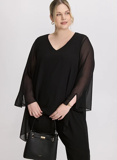 Blouse style poncho en chiffon