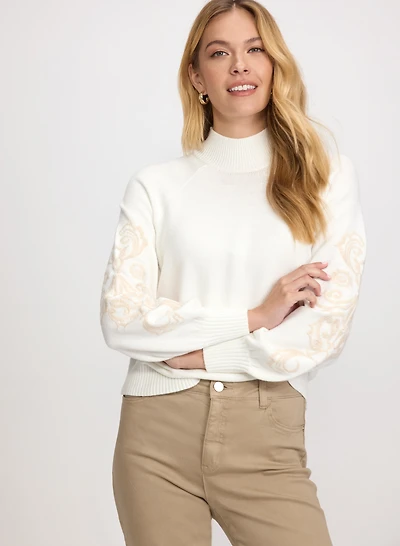 Embroidered Sleeve Sweater