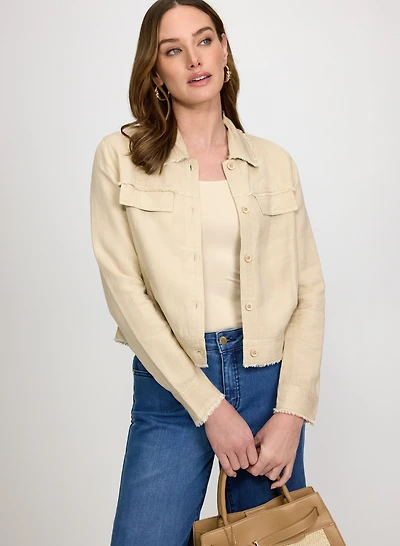 Linen-Blend Raw Edge Jacket