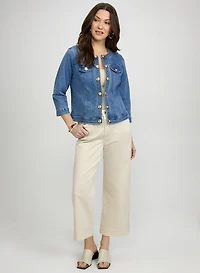 Decorative Button-Front Denim Jacket & Denim Capris