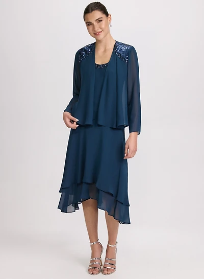 Ensemble à robe étagée et veste en chiffon