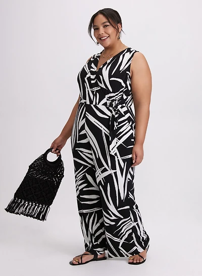Geometric Print Cross-Neck Jumpsuit