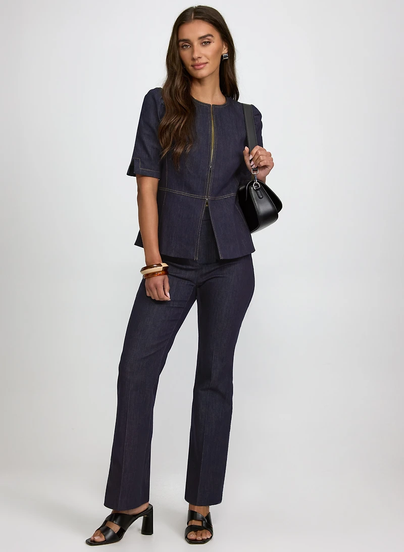 Short Sleeve Denim Jacket & Chain Detail Pants