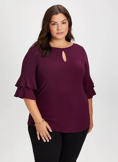 Haut ras-du-cou à manches volantées