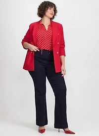 Peaked Lapel Jacket & Pinched Seam Flare-Leg Jeans