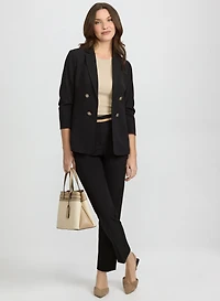 Notched Lapel Jacket & Contrast Trim Slim-Leg Pants