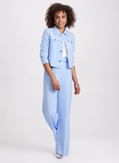 Cropped Embossed Button Jacket & Olivia Belted Wide-Leg Pants