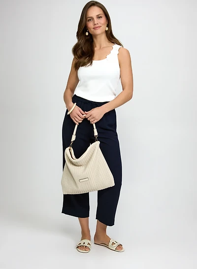 Flower Applique Tank Top & Straight-Leg Crinkle Capris
