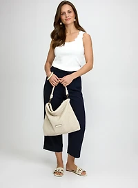Flower Applique Tank Top & Straight-Leg Crinkle Capris