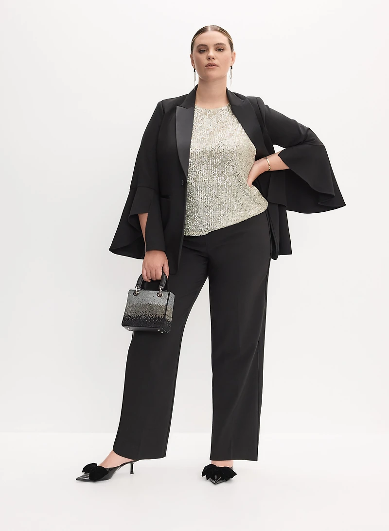 Veste à col cranté et manches évasées  et pantalon à enfiler à jambe large