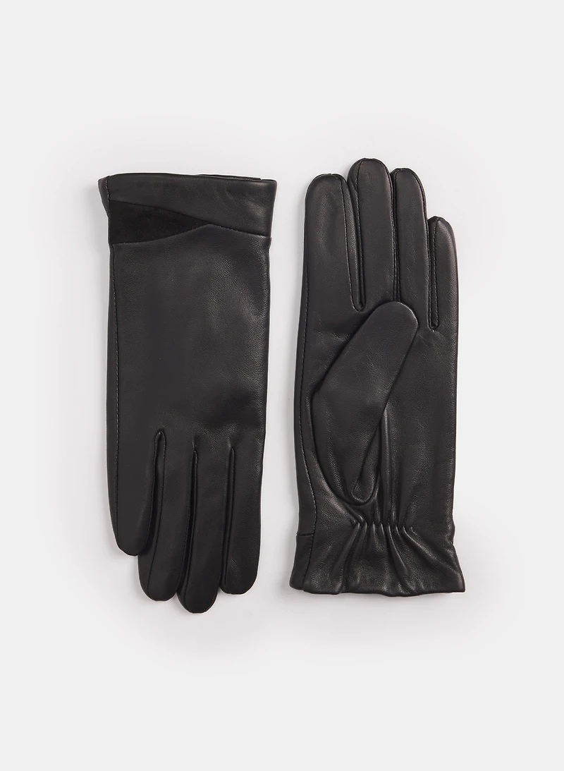 Suede Trim Leather Gloves