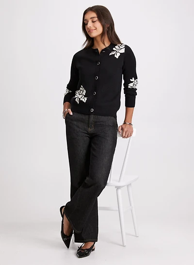 Button-Up Cardigan & Flare Leg Jeans