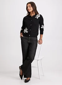 Button-Up Cardigan & Flare Leg Jeans