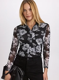 Haut boutonné à motif floral