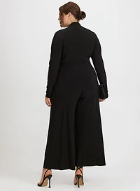 Joseph Ribkoff - Brooch Fastened Faux-Wrap Jumpsuit
