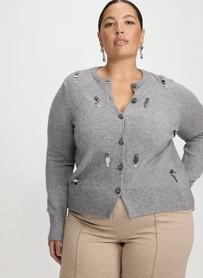 Embellished Jeweled Button Cardigan