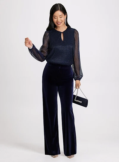 Metallic Plisse Top & Olivia Velvet Wide Leg Pants