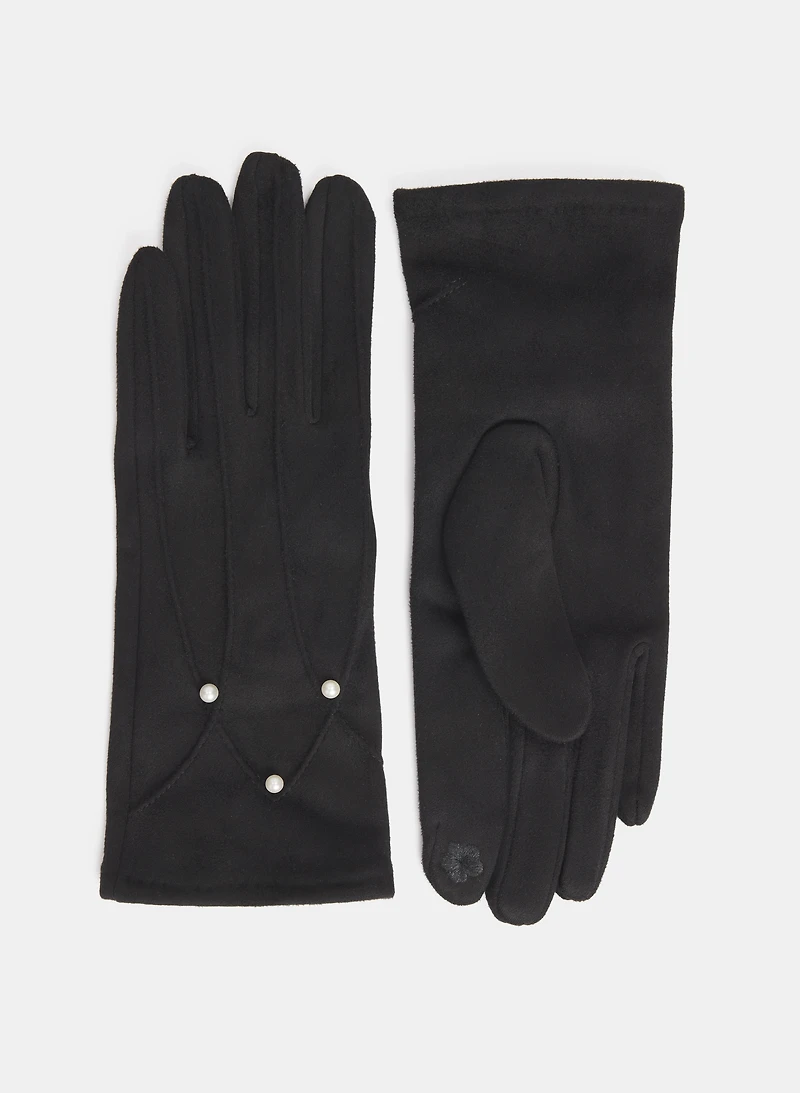 Faux-Suede Pearl Detail Gloves