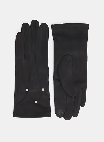Faux-Suede Pearl Detail Gloves