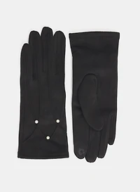 Faux-Suede Pearl Detail Gloves