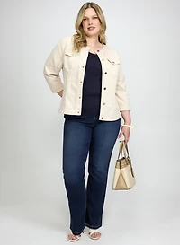Crew Neck Denim Jacket & Pull-On Straight-Leg Jeans