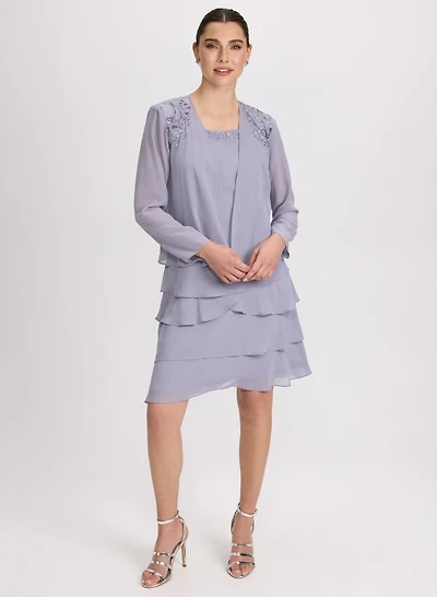 Chiffon Sequin Dress & Jacket Set