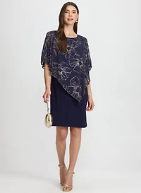 Metallic Floral Capelet Dress