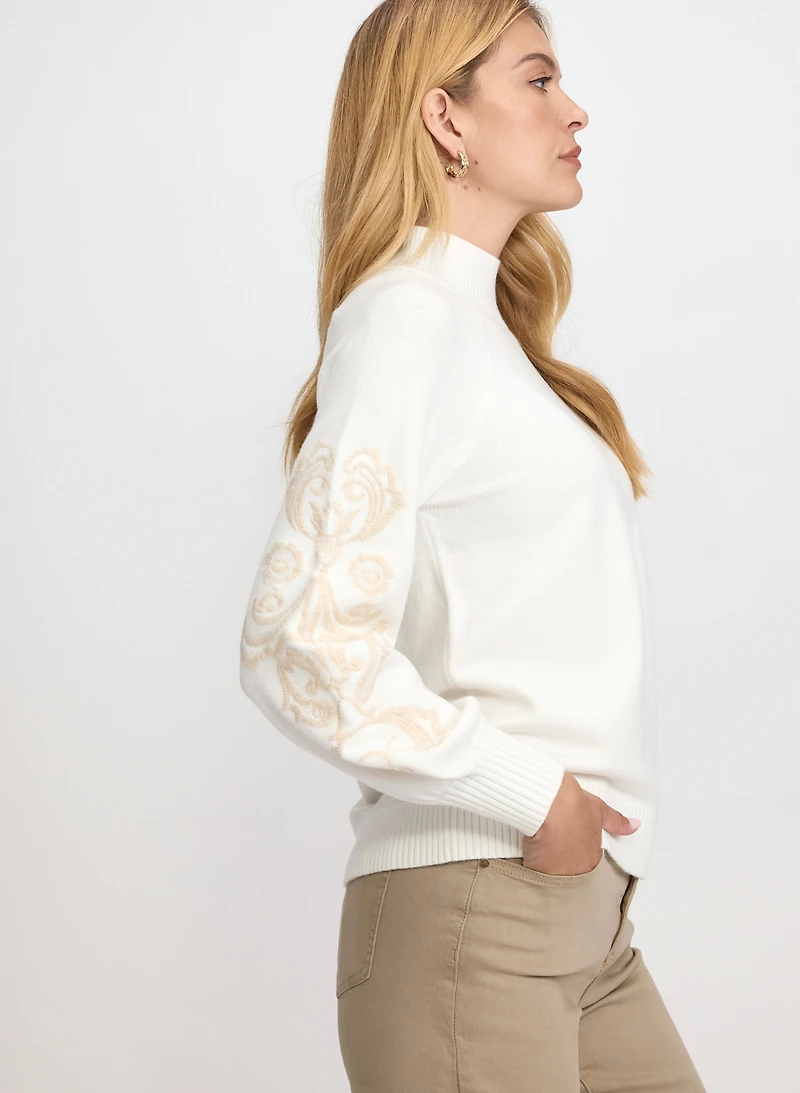 Embroidered Sleeve Sweater
