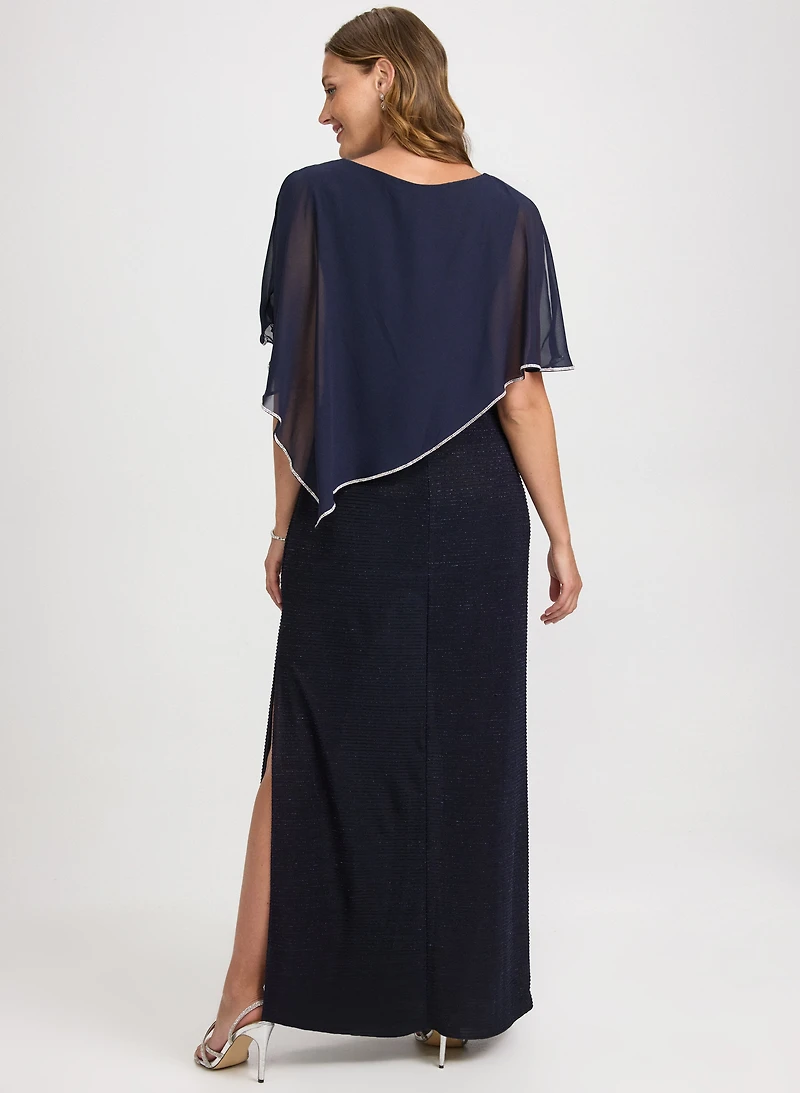 Chiffon Poncho & Metallic Knit Dress