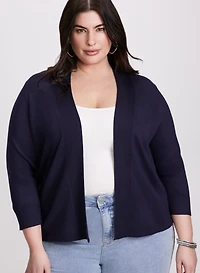 Ribbed Trim Open-Front Cardigan