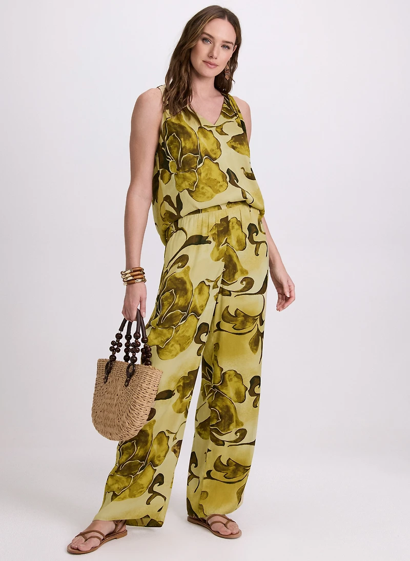 Floral Sleeveless Blouse & Wide-Leg Pants