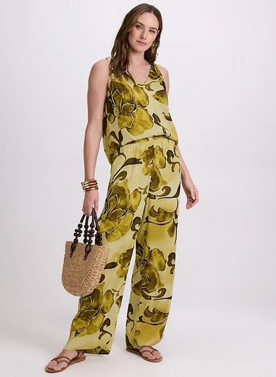 Floral Sleeveless Blouse & Wide-Leg Pants