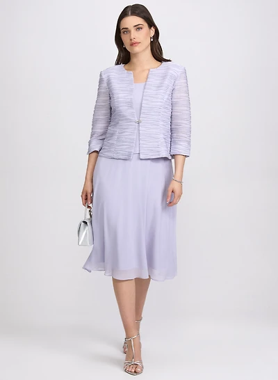 Textured Jacket & Chiffon Dress Set