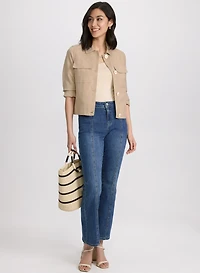 Short Linen Jacket & Flare-Leg Jeans