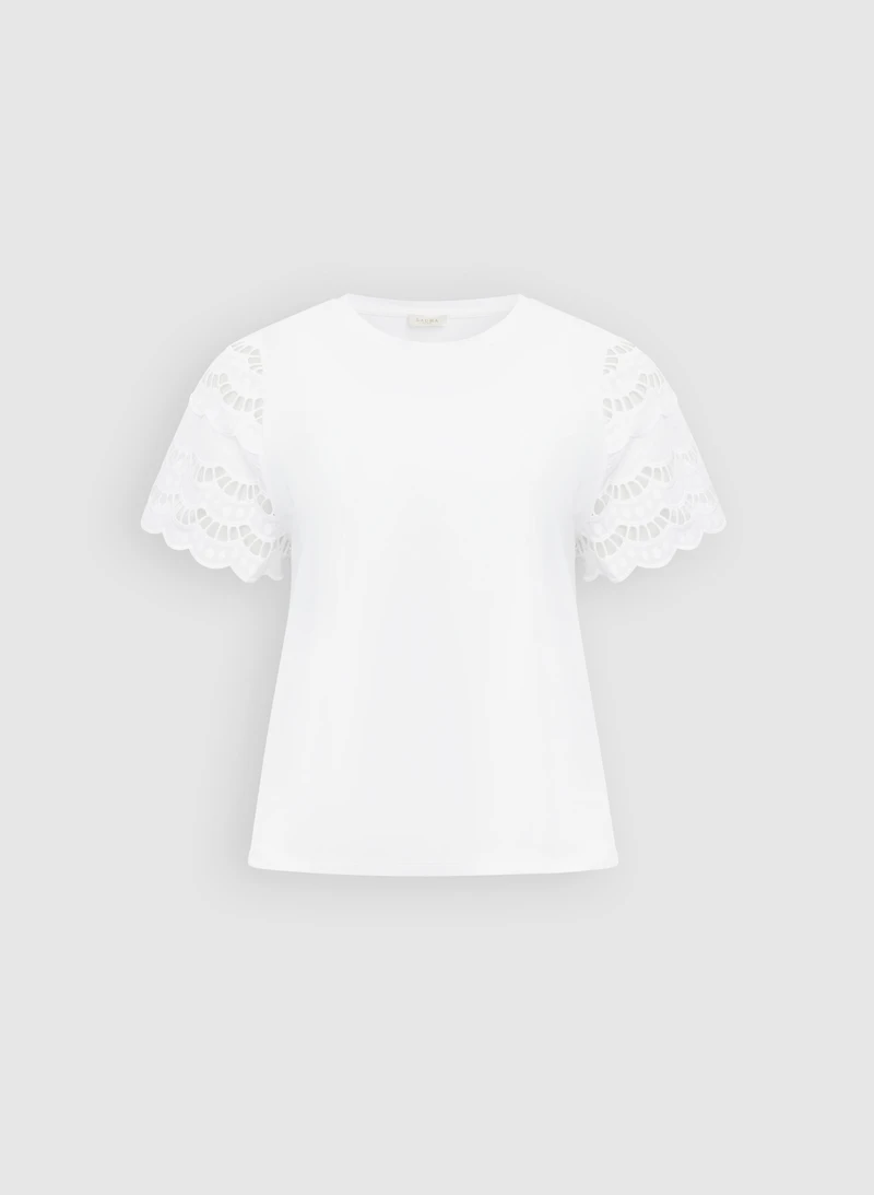 Scalloped Cotton-Blend T-Shirt