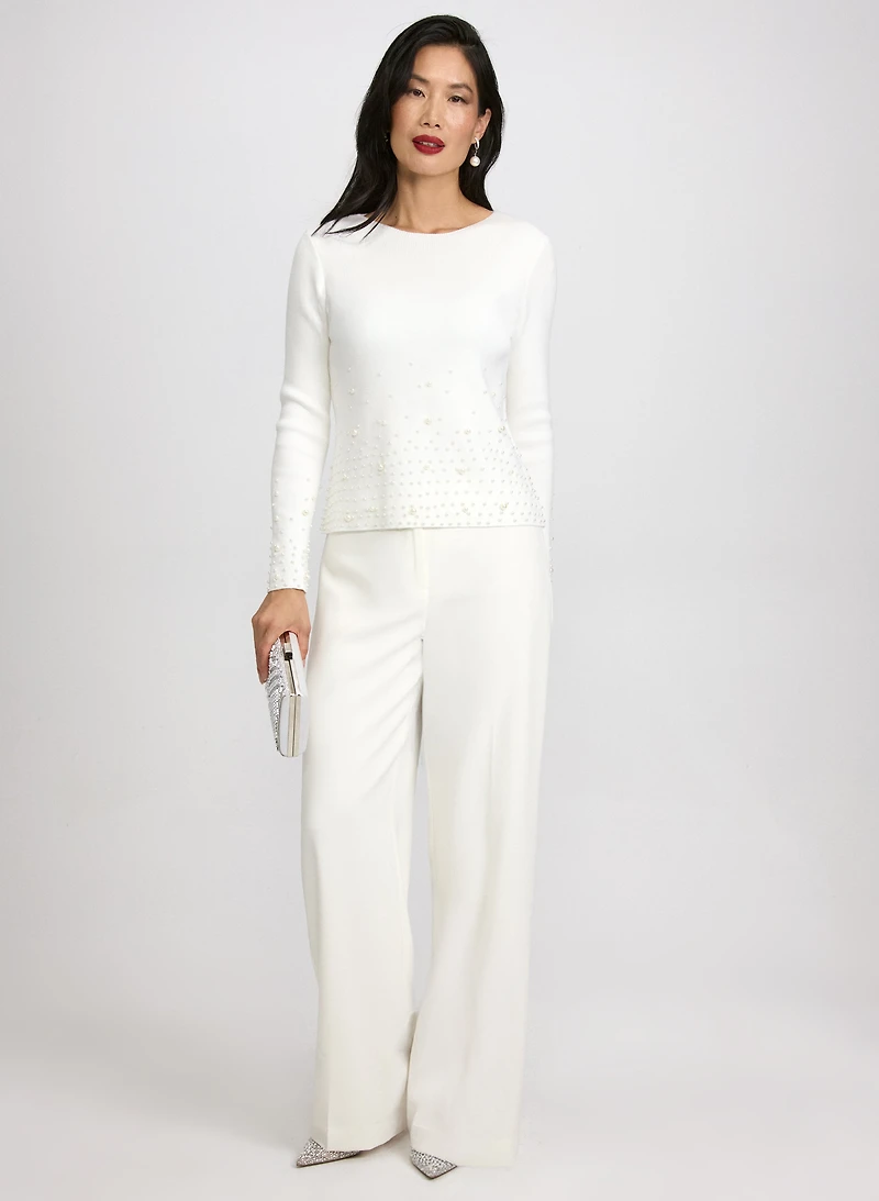 Gradient Pearl Embellished Sweate & Olivia Wide-Leg Pants