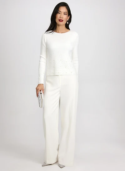 Gradient Pearl Embellished Sweate & Olivia Wide-Leg Pants