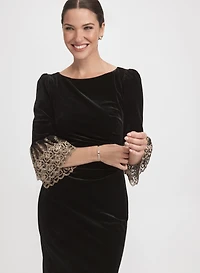 Velvet Embroidered Sleeve Dress