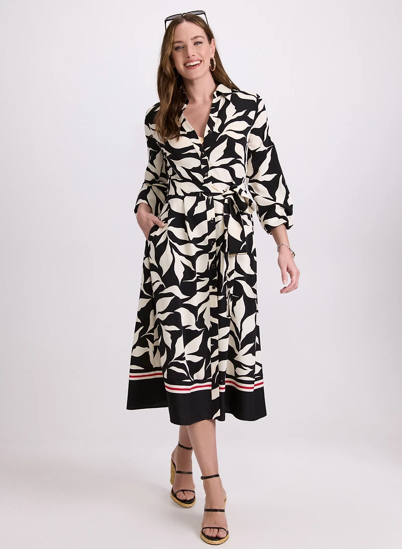 Robe midi florale à ceinture