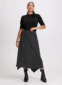 Detachable Rosette Knit Top & Asymmetric Hem Midi Skirt