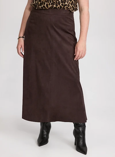 Faux-Suede Midi Skirt
