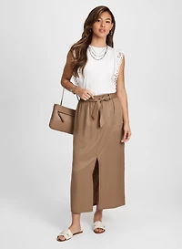 Crochet Cap Sleeve Top & Front Slit Midi Skirt