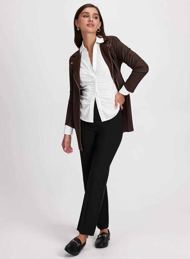 Zip-Up Redingote Jacket & Mia Straight-Leg Pants
