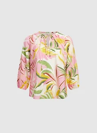 Tropical Print Tie-Neck Blouse