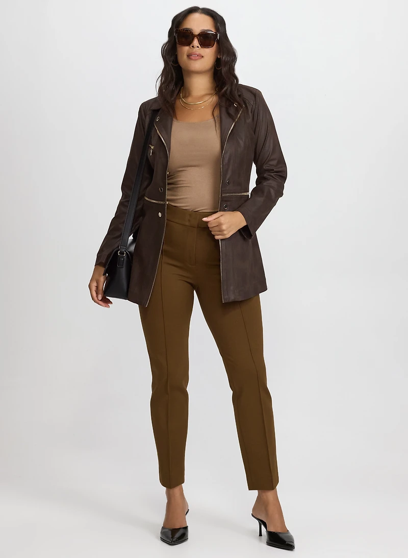 Veste longue en suède végane et pantalon Emma à jambe étroite
