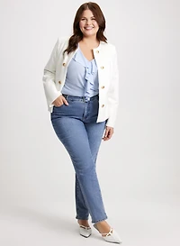 Short Bouclé Jacket & Straight Leg Jeans