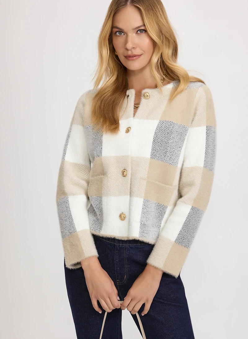 Short Check Cardigan
