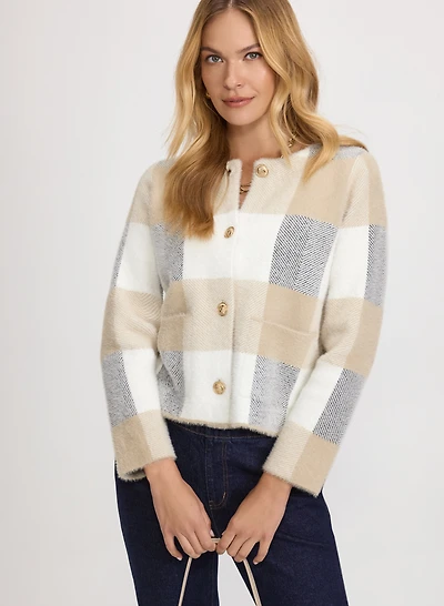 Short Check Cardigan
