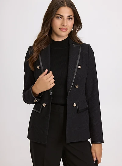 Vegan Leather Trim Blazer